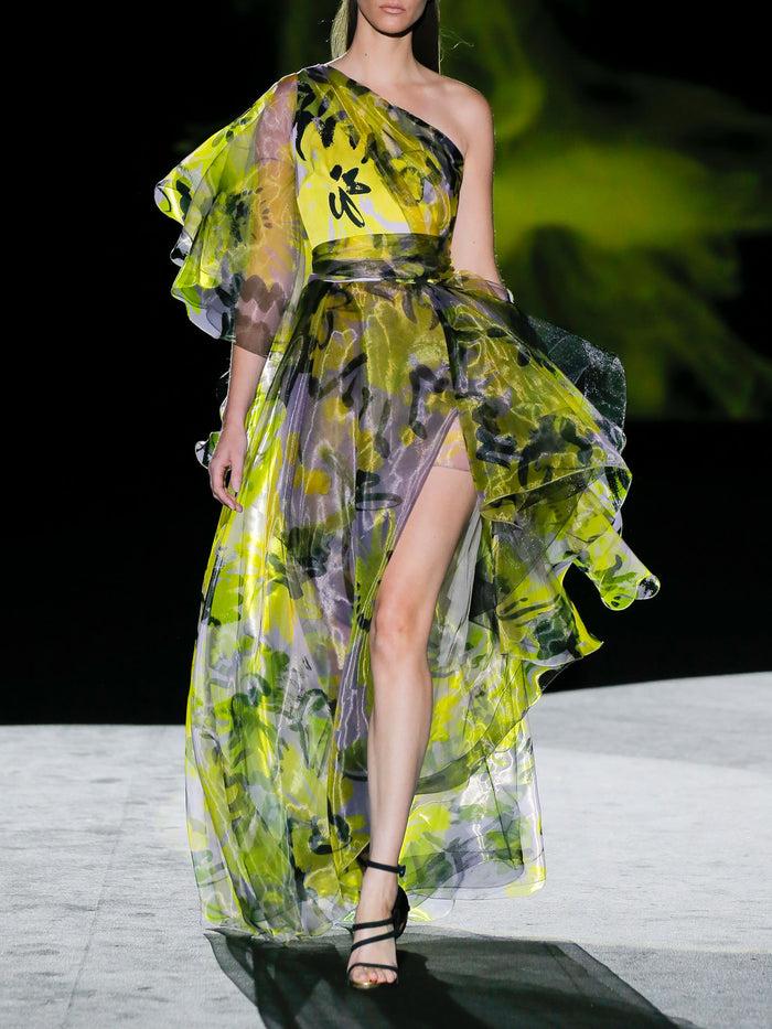 Hannibal laguna LOOK 5 FIORELLA | Vestido de fiesta asimétrico en organza estampada