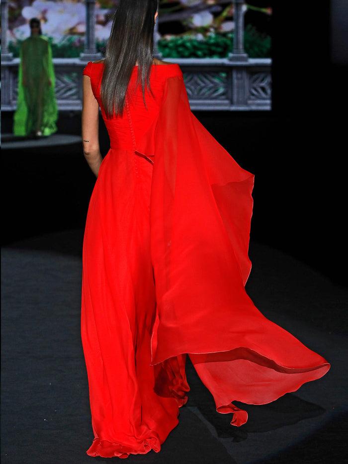 Hannibal Laguna LOOK 5 GERANIUM | Vestido De Fiesta En Gasa Color Geranio