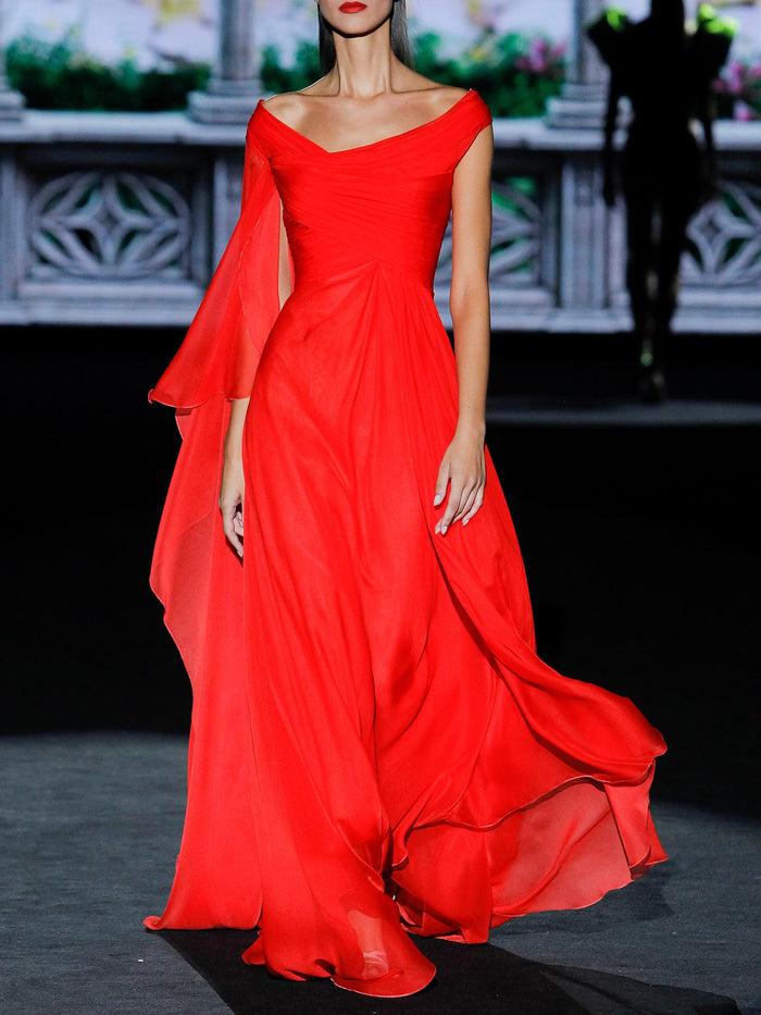 Hannibal laguna LOOK 5 GERANIUM | Vestido de fiesta en gasa color geranio