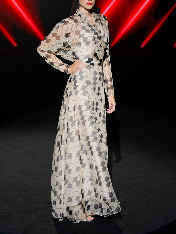 Hannibal Laguna LOOK 5 IMPERIALE | Vestido Largo De Fiesta En Gasa Estampada Arlequín