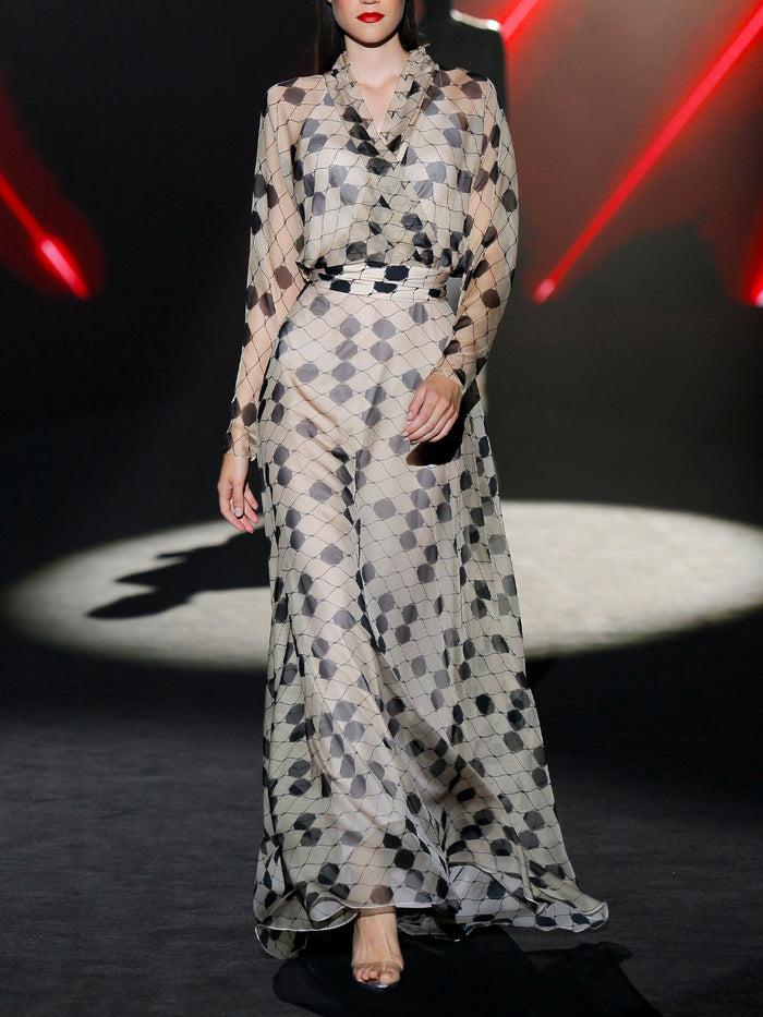 Hannibal laguna LOOK 5 IMPERIALE | Vestido largo de fiesta en gasa estampada arlequín
