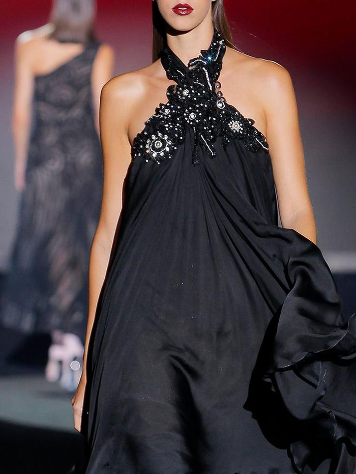 Hannibal Laguna Look 5 XUIN | Vestido Largo De Fiesta En Gasa Color Negro