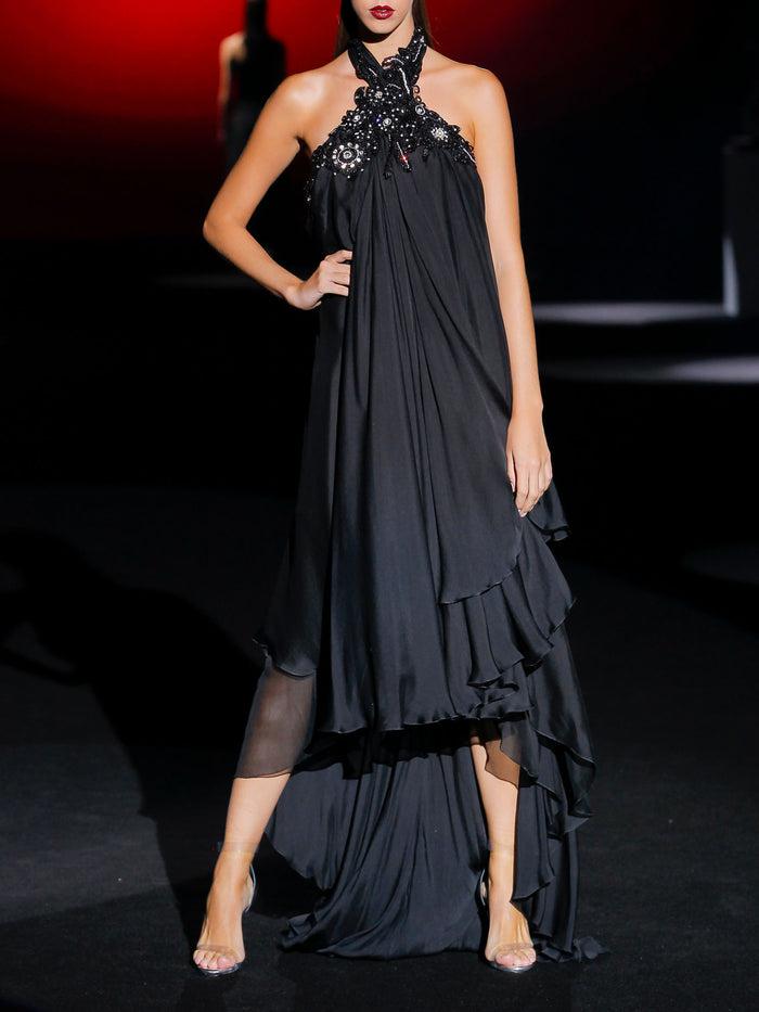 Hannibal Laguna Look 5 XUIN | Vestido Largo De Fiesta En Gasa Color Negro