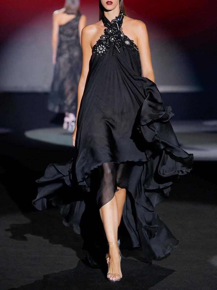 Hannibal laguna Look 5 XUIN | Vestido largo de fiesta en gasa color negro