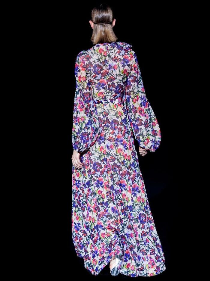 Hannibal Laguna Look 6 CANELA | Vestido En Gasa Plumeti Estampada Azaleas