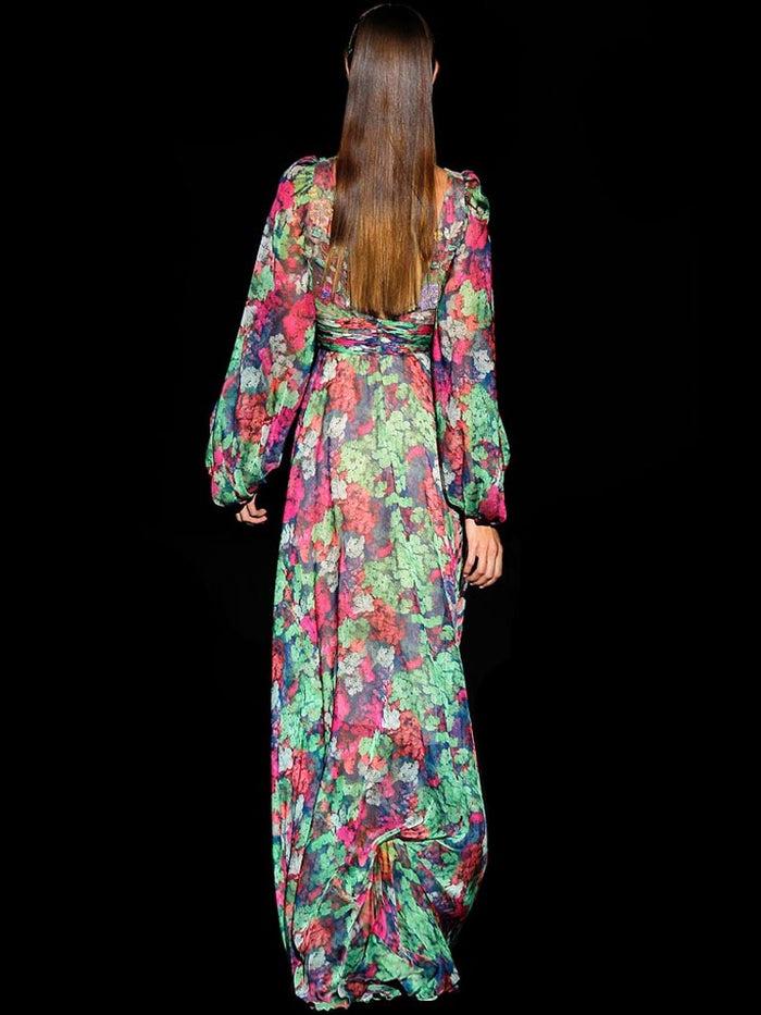 Hannibal Laguna Look 6 DANTE | Vestido Largo De Fiesta En Plumeti Estampado