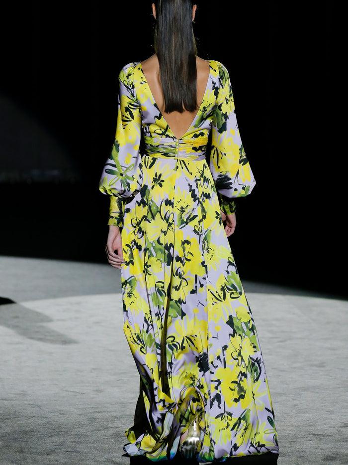 Hannibal Laguna LOOK 6 FLORENTIA | Vestido En Satín Estampado Y Falda De Capa