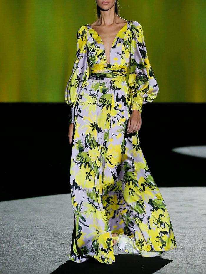 Hannibal laguna LOOK 6 FLORENTIA | Vestido en satín estampado y falda de capa