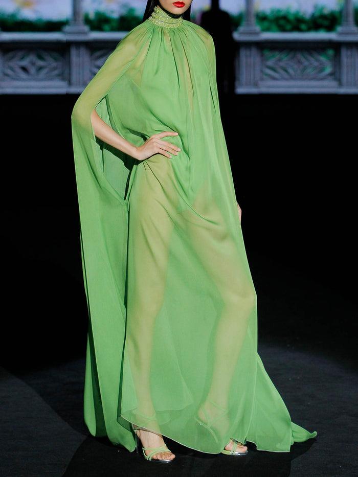 Hannibal Laguna LOOK 6 GABANI Y GOLD | Body En Satín Y Capa En Gasa