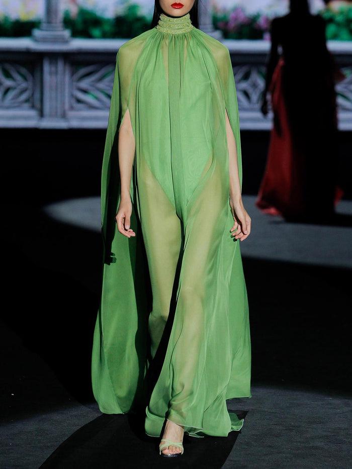 Hannibal laguna LOOK 6 GABANI Y GOLD | Body en satín y capa en gasa