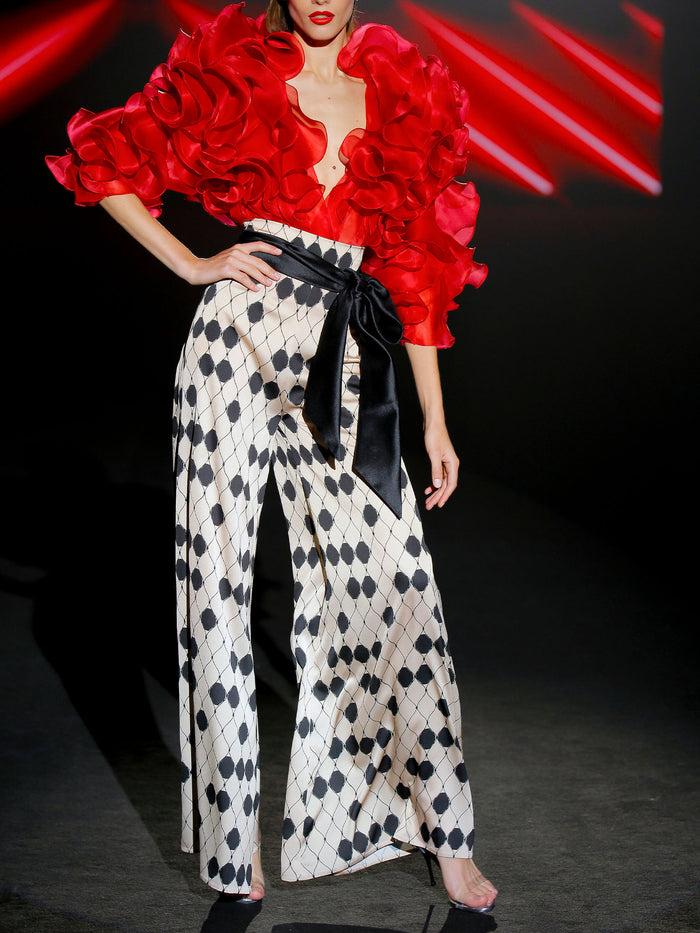 Hannibal Laguna LOOK 6 IDALIA - INDIGO | Blusa Con Volantes Y Pantalon Cintura Alta