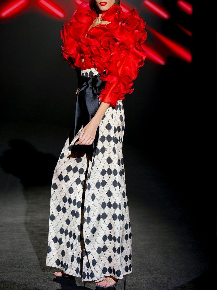 Hannibal Laguna LOOK 6 IDALIA - INDIGO | Blusa Con Volantes Y Pantalon Cintura Alta