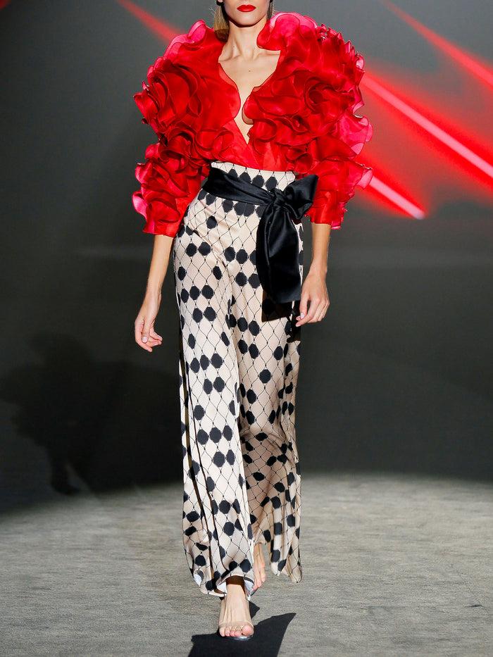 Hannibal laguna LOOK 6 IDALIA - INDIGO | Blusa con volantes y Pantalon cintura alta