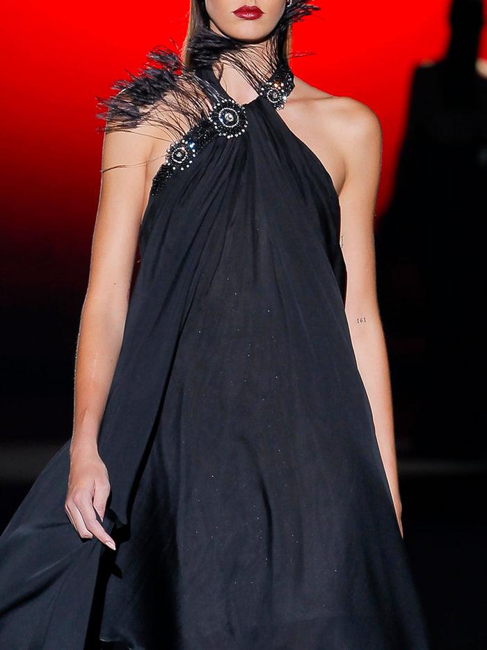 Hannibal Laguna Look 6 XELDON | Vestido Asimétrico De Fiesta En Gasa Color Negro