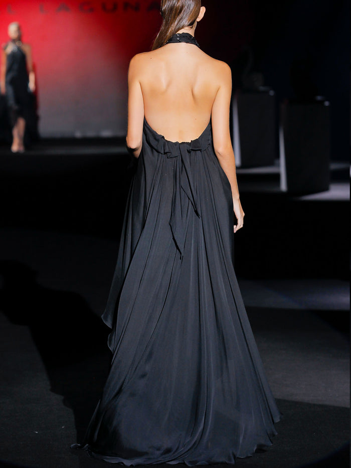 Hannibal Laguna Look 6 XELDON | Vestido Asimétrico De Fiesta En Gasa Color Negro