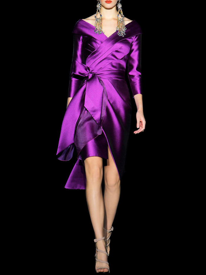 Hannibal laguna LOOK 7 BARNY | Vestido cocktail en mikado pique morado