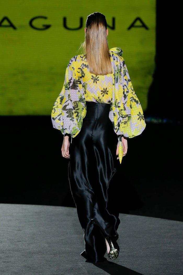 Hannibal Laguna LOOK 7 FLORIAN Y FIORA / Body Estampado Con Lazada Cuello. Pantalón Satin