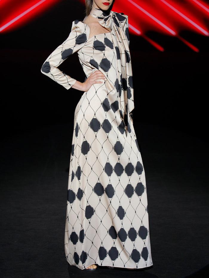 Hannibal Laguna LOOK 7 IROSAKI | Vestido Largo De Fiesta En Satín Rombos Xxl