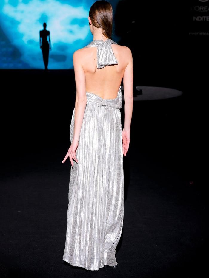 Hannibal Laguna LOOK 7 Vestido JORCHEL | Vestido De Fiesta Realizado En Paillete Plata Metalizado Mate