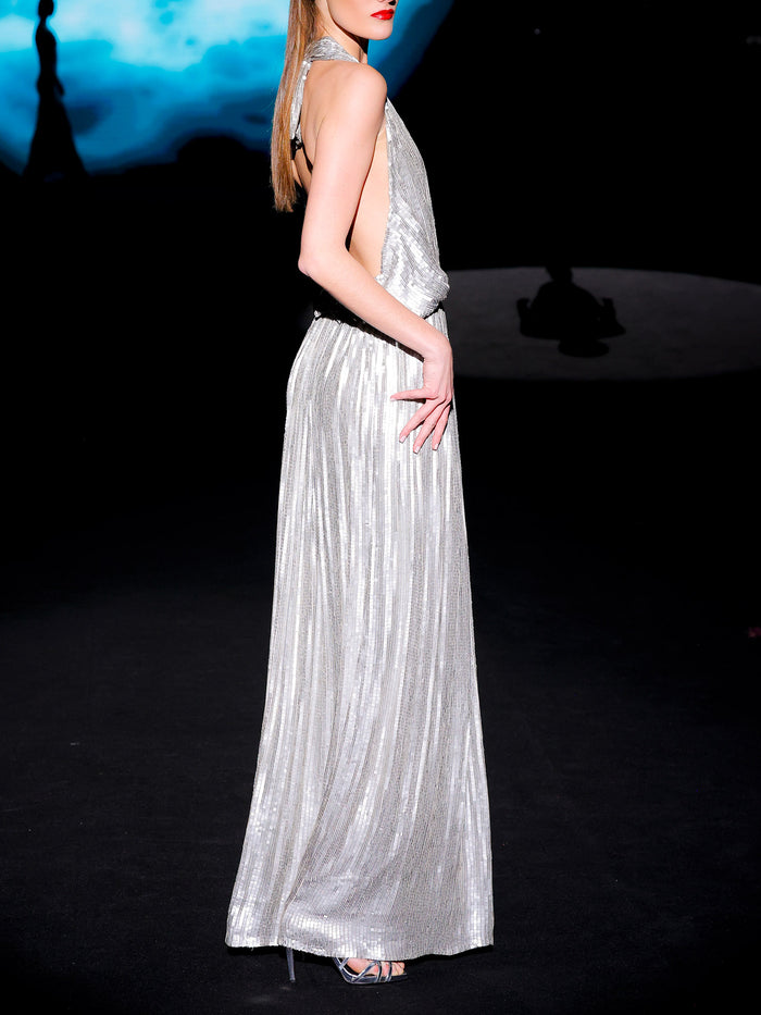Hannibal Laguna LOOK 7 Vestido JORCHEL | Vestido De Fiesta Realizado En Paillete Plata Metalizado Mate