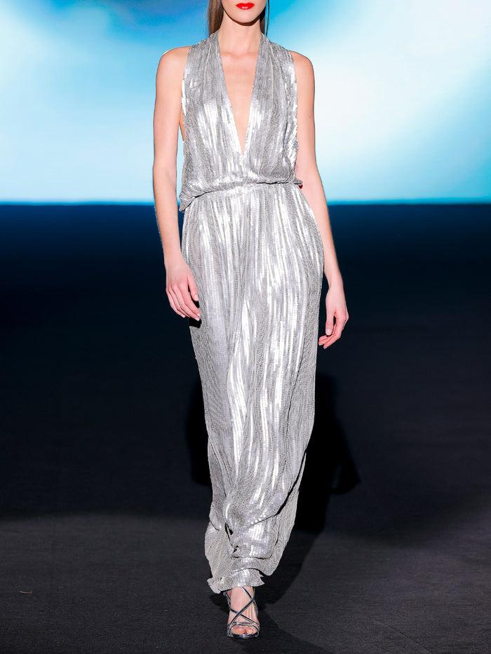 Hannibal laguna LOOK 7 Vestido JORCHEL | Vestido de fiesta realizado en paillete plata metalizado mate