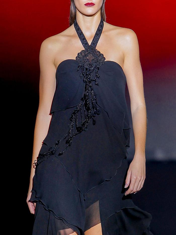 Hannibal Laguna Look 7 XUPITER | Vestido Asimétrico De Fiesta En Gasa Color Negro