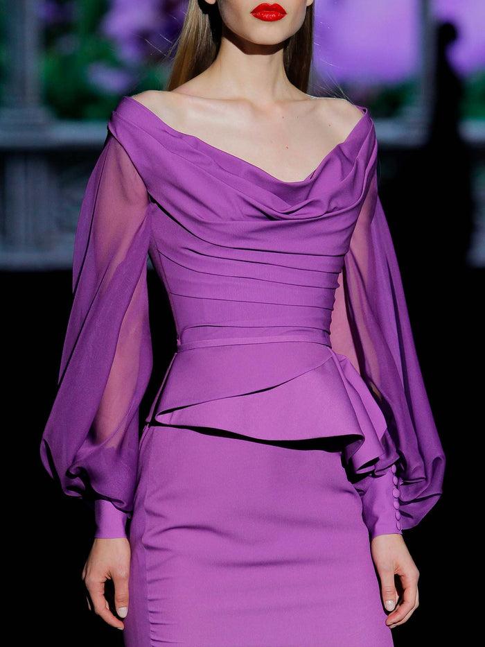 Hannibal Laguna LOOK 8 GOLET | Vestido De Fiesta En Satín Lavanda Con Falda Sirena