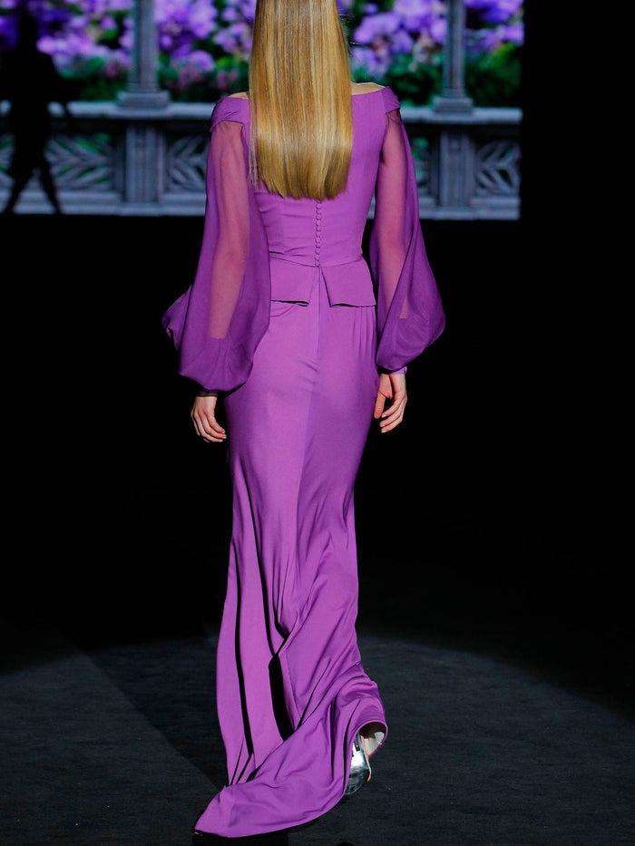 Hannibal Laguna LOOK 8 GOLET | Vestido De Fiesta En Satín Lavanda Con Falda Sirena