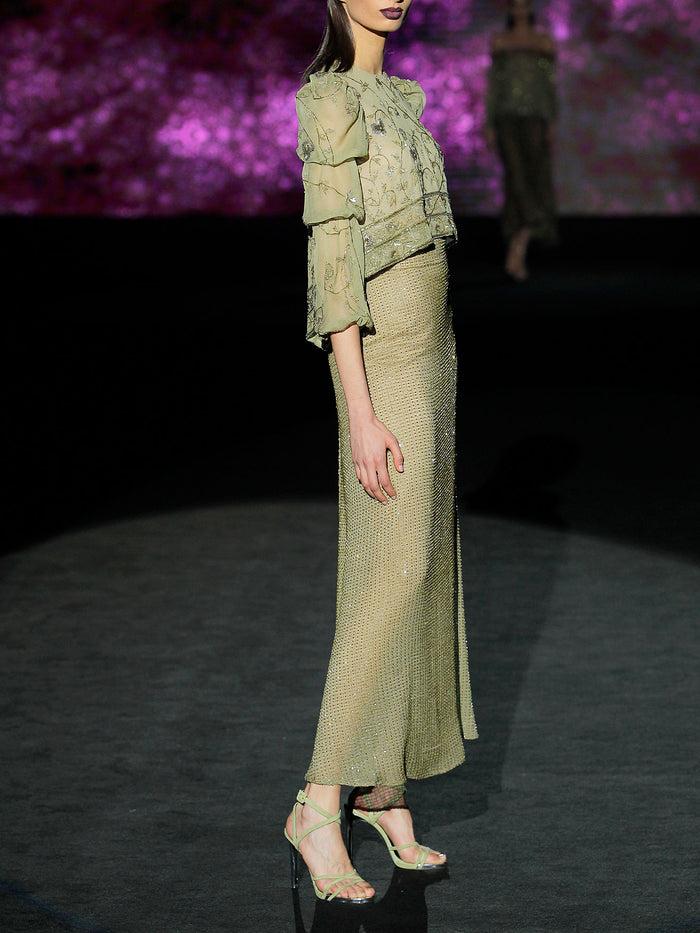 Hannibal Laguna LOOK 8 HALADA Y HANAWA | Blusa Y Falda En Gasa Bordada