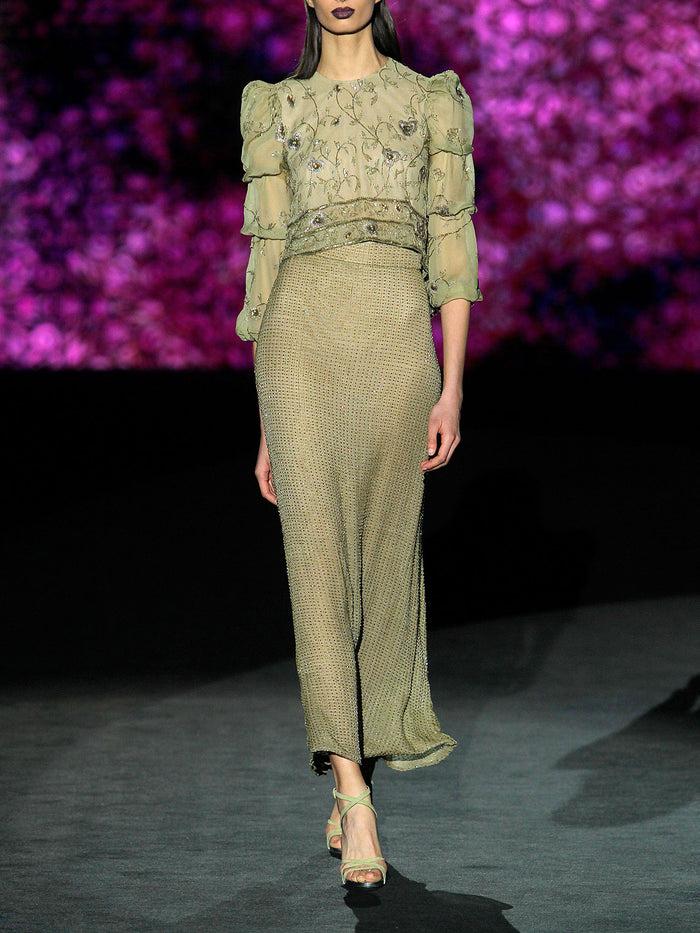 Hannibal laguna LOOK 8 HALADA Y HANAWA | Blusa y falda en gasa bordada