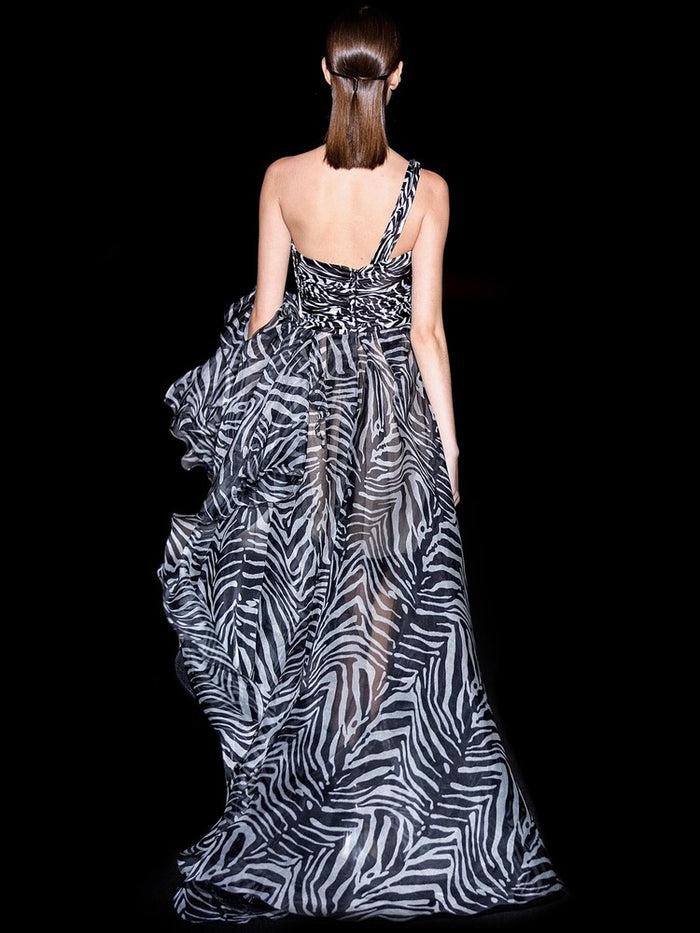 Hannibal Laguna Look 9 CALADIO | Cuerpo En Satin Estampado Cebra