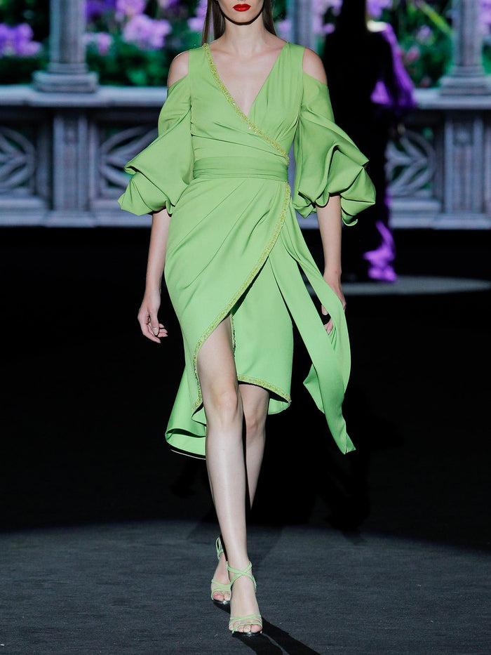 Hannibal laguna LOOK 9 GIOTO | Vestido de fiesta en satín manzana