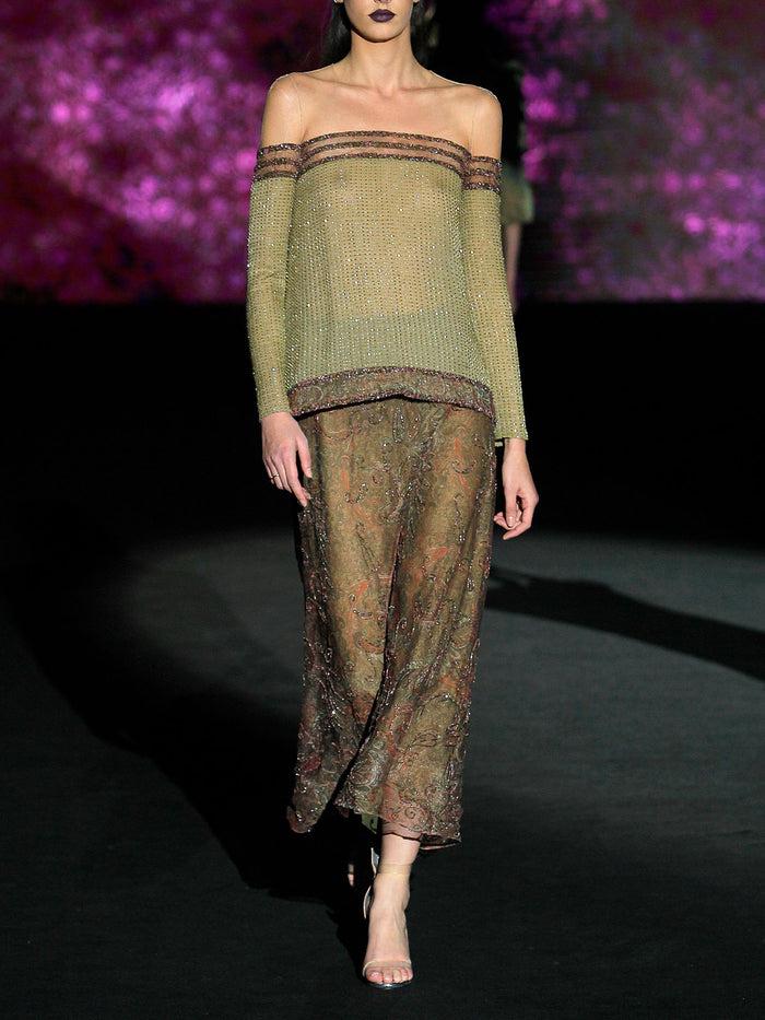 Hannibal laguna LOOK 9 HAILOA Y HANY | Blusón y falda en gasa bordada