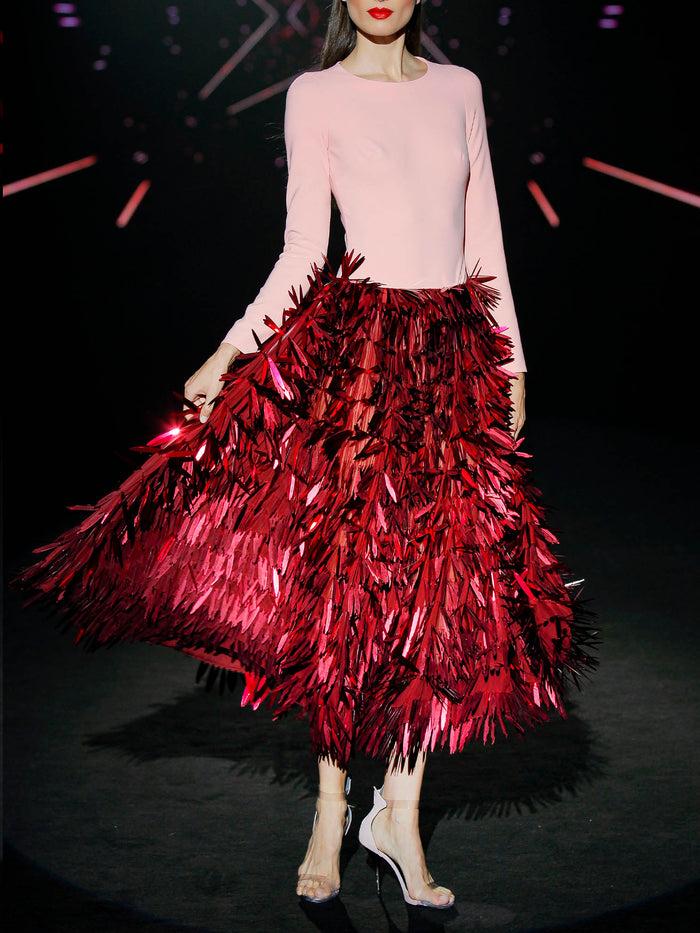 Hannibal Laguna LOOK 9 ISLAY Y ITAKAE | Body Crepe Nude. Falda En Láminas De Acetato