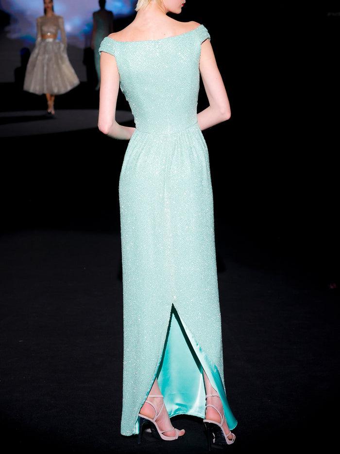 Hannibal Laguna LOOK 9 Vestido JUNKO | Vestido De Fiesta Largo Bordado Verde Agua