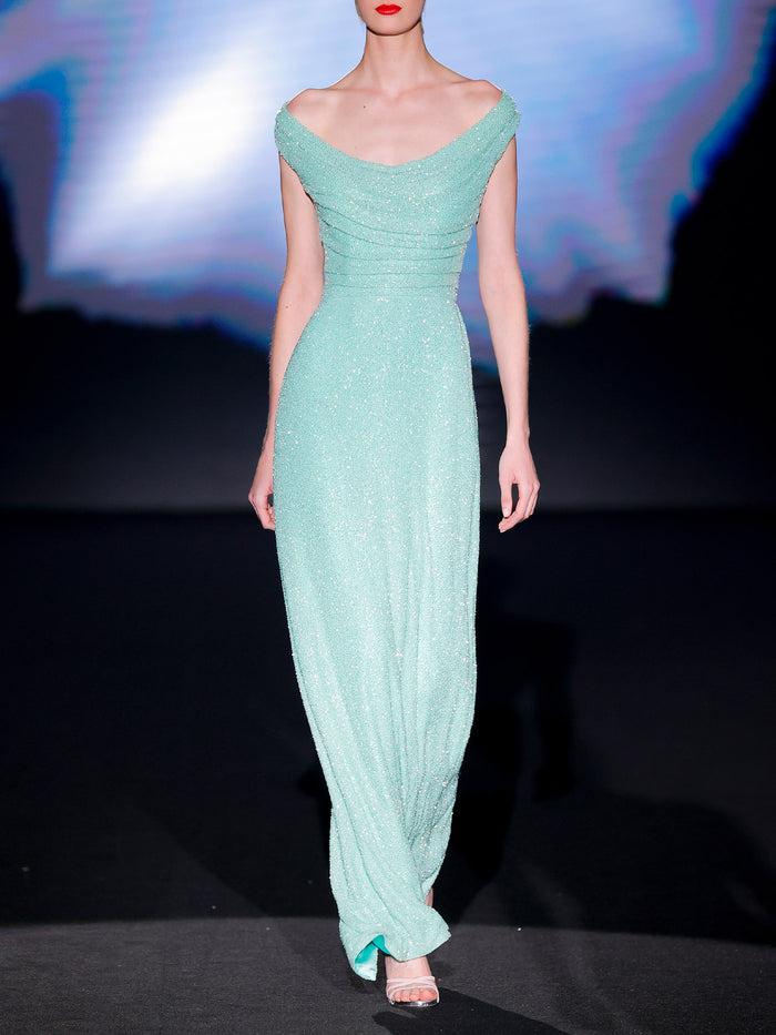 Hannibal laguna LOOK 9 Vestido JUNKO | Vestido de fiesta largo bordado verde agua