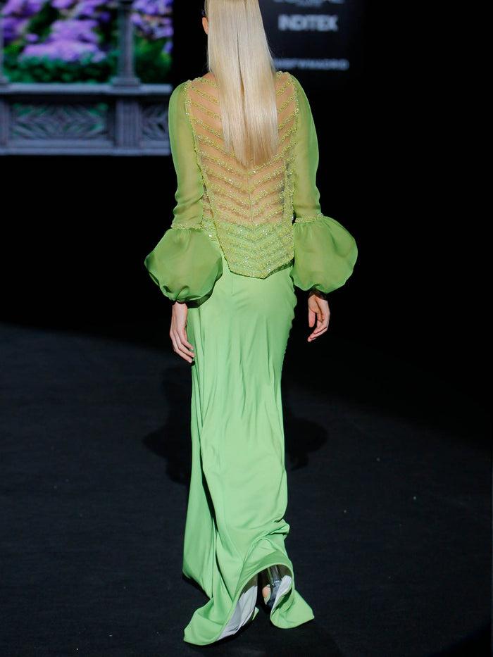 Hannibal Laguna LOOK11 GIO Y GERY | Blusa En Tul Bordado Y Falda En Satín