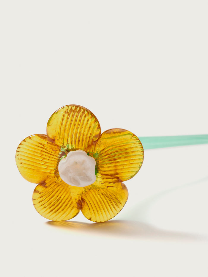 Hoff Deco Mouthblown Crystal Flower Mustard By HOFF