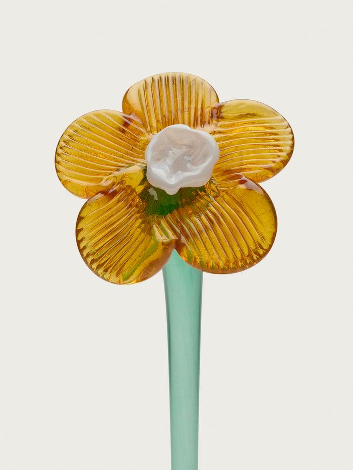 Hoff Deco Mouthblown Crystal Flower Mustard by HOFF
