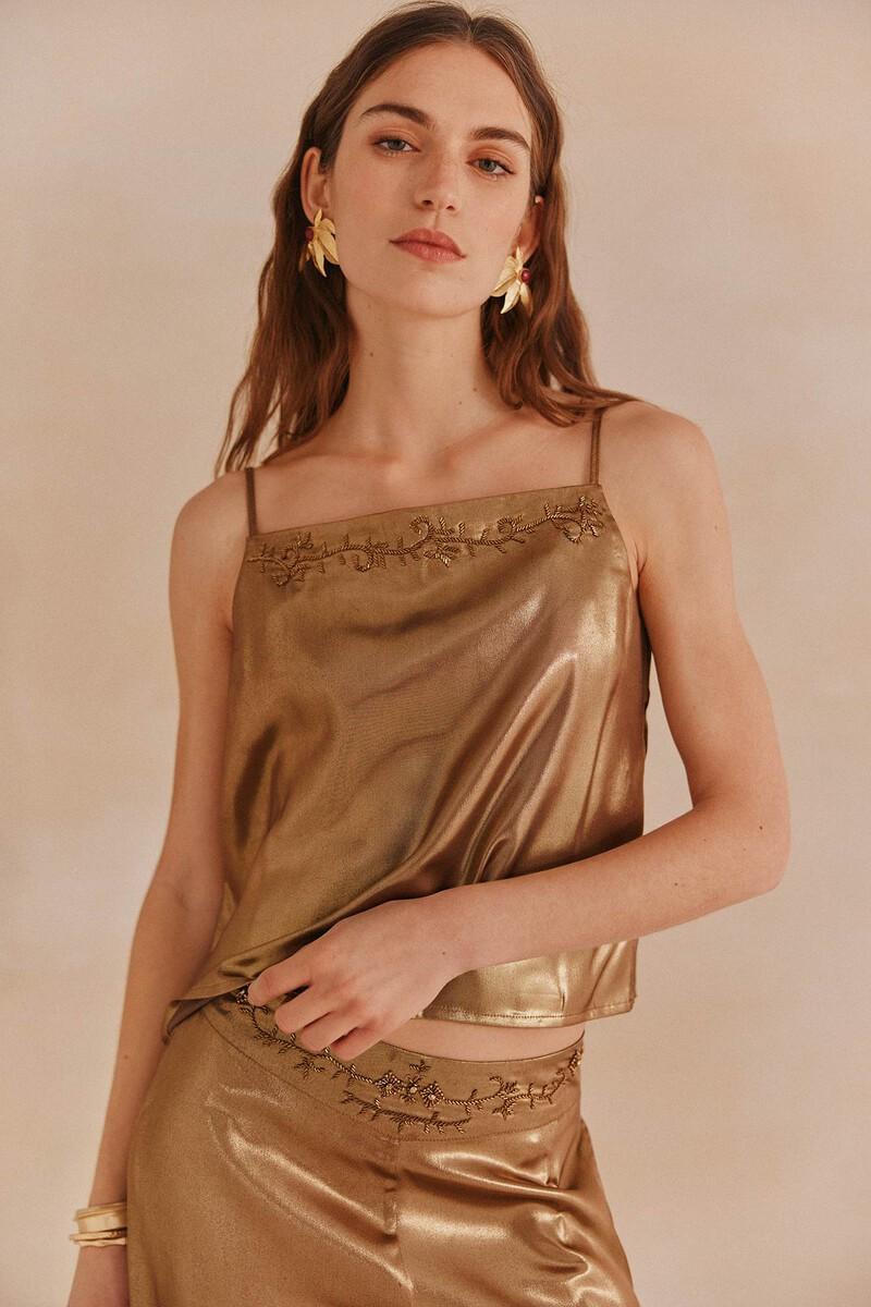 Hoss Intropia Camelia. Top Lencero Dorado | Blusas Y Camisas De Mujer | Hoss Intropia