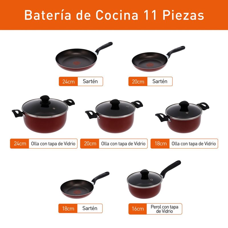 Imusa Batería De Cocina IMUSA COLORS 11 Piezas Rojo Con Tapa De Vidrio