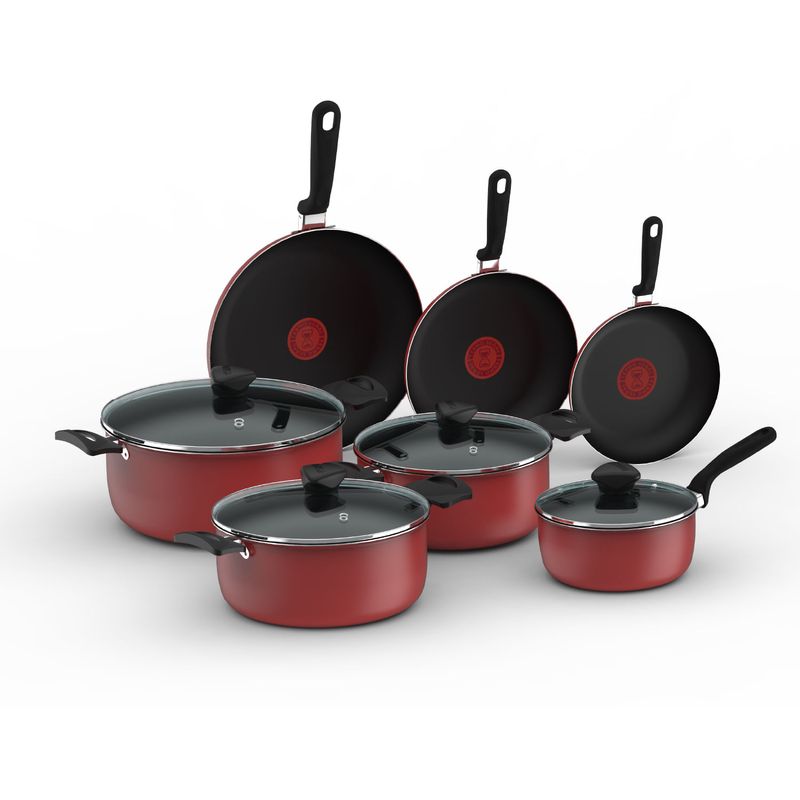Imusa Batería de cocina IMUSA COLORS 11 piezas Rojo con Tapa de Vidrio