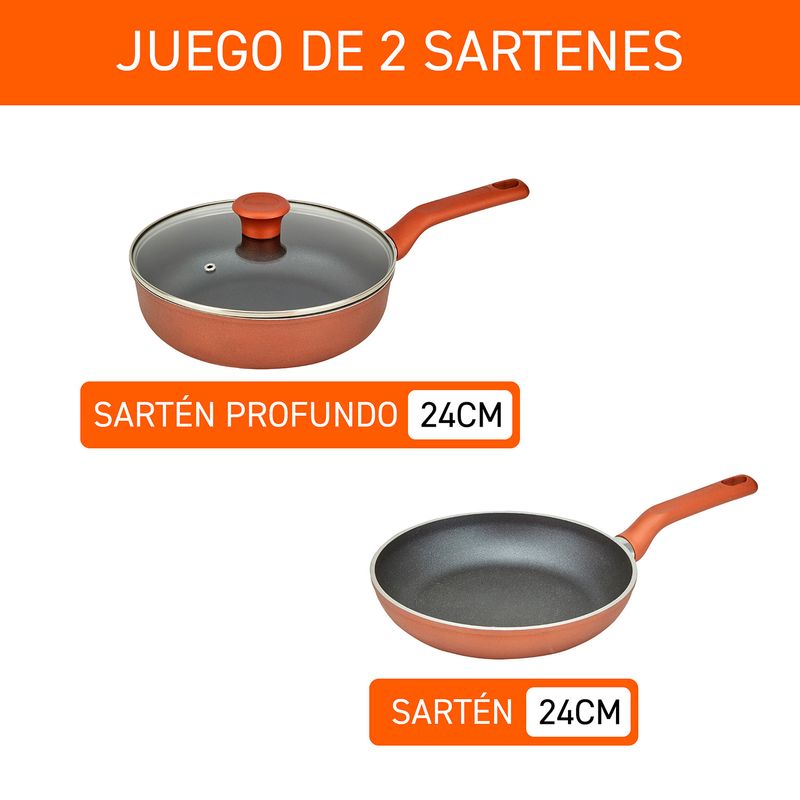 Imusa Juego De 2 Sartenes IMUSA 90 Años 24cm Aluminio Fundido Tapa De Vidrio