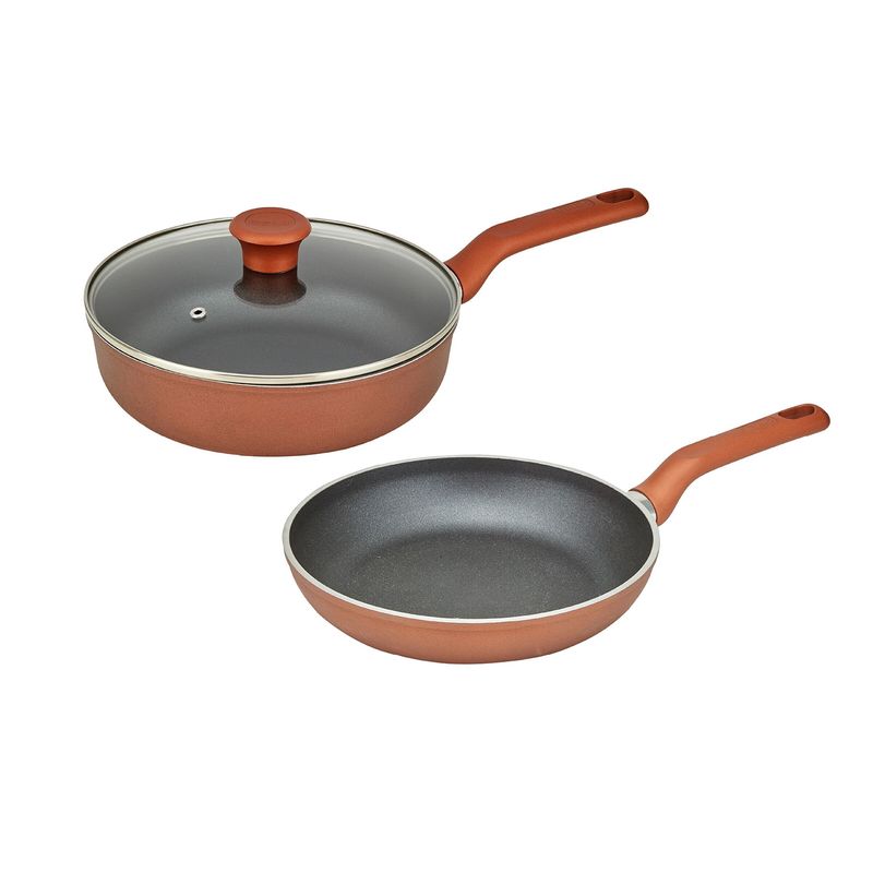 Imusa Juego de 2 Sartenes IMUSA 90 Años 24cm Aluminio Fundido Tapa de Vidrio