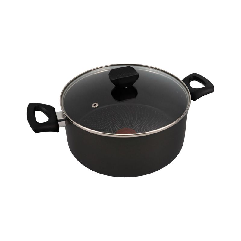 Imusa Olla IMUSA Hard Titanium 24cm Antiadherente Tapa de Vidrio