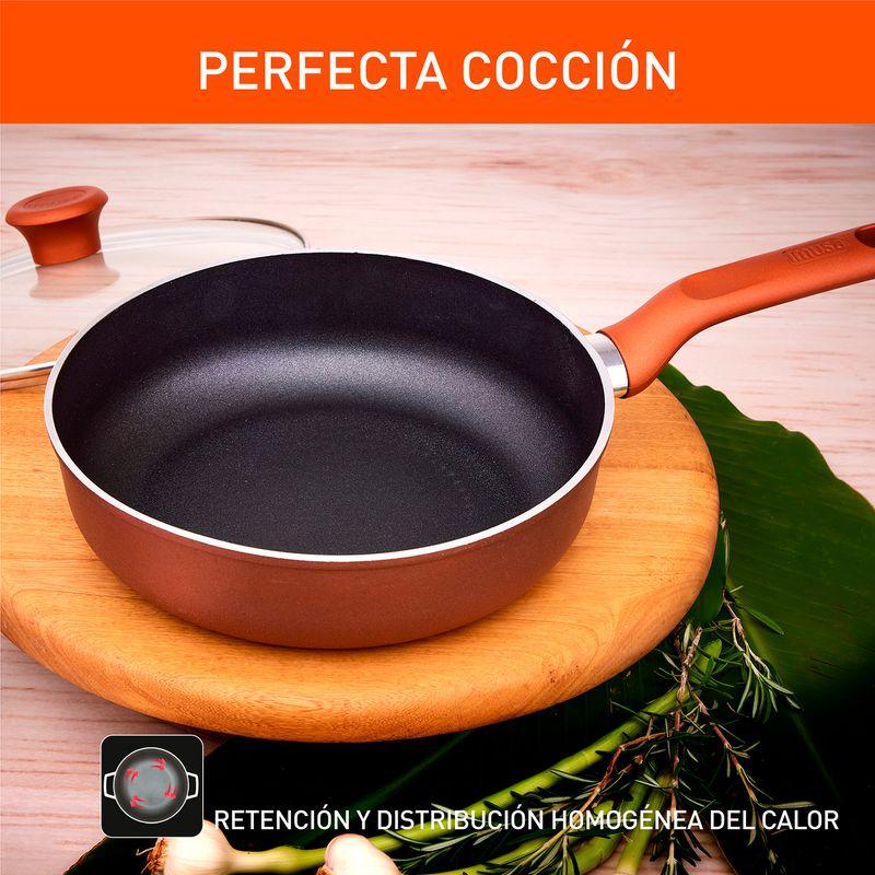 Imusa Sartén Profundo IMUSA 90 Años 24cm Aluminio Fundido Tapa De Vidrio