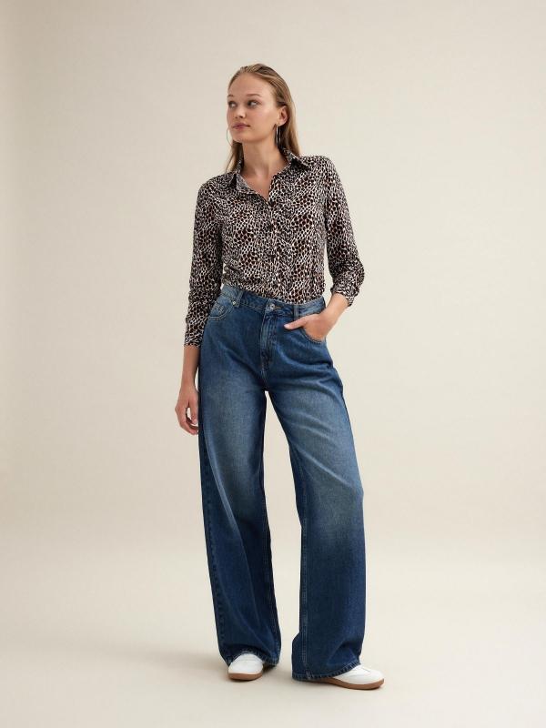 In Side Camisa Manga Larga Slim Estampada Animal Print