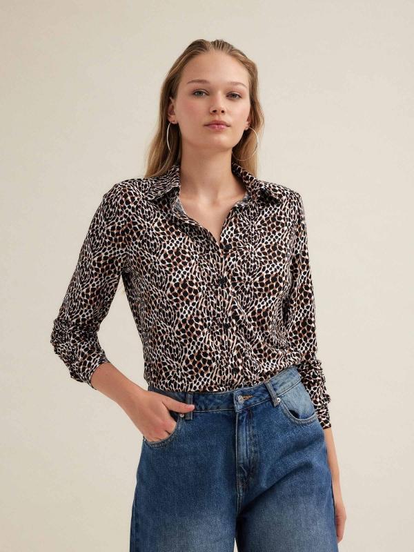 In side Camisa manga larga slim estampada animal print