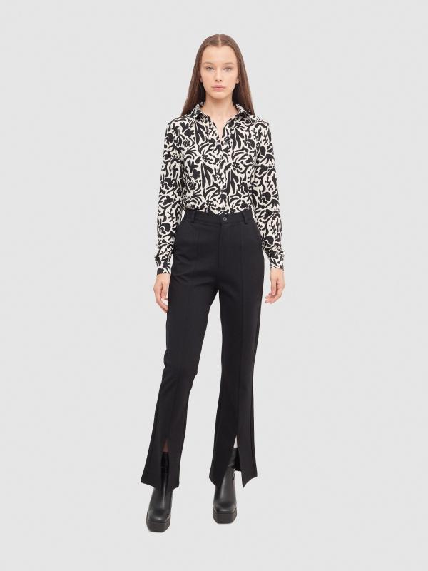 In Side Camisa Manga Larga Slim Estampada Blanco Y Negro