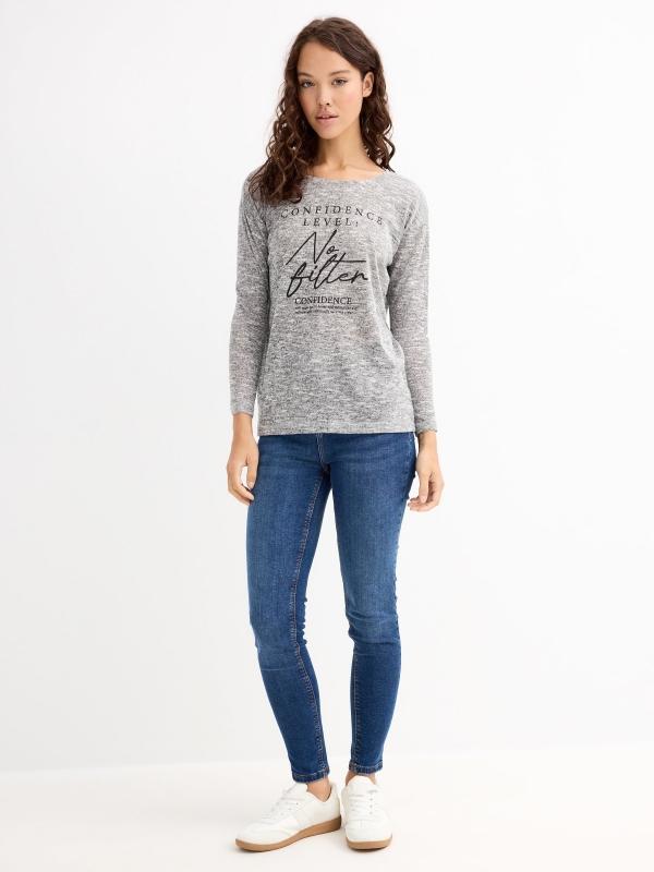 In Side Camiseta Manga 3/4 Gris Japeado Con Gráfico